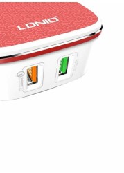 LDNIO Qualcomm 2.0 Quick Dual USB Charge Adapters With Type-C USB Cable Red/White