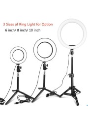 Generic-26cm/10inch Mini LED Video Ring Light Lamp Dimmable 3 Modes Lighting USB Powered with Tripod Stand Ballhead Adapter Phone Holder Remote Shutter for Network Broadcast Selfie Face Makeup