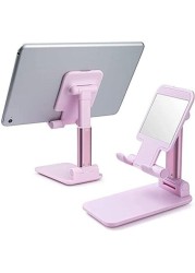 Foldable Smart Phone And Tablet Stand For Desk With Angle And Height Adjustable (Pink)