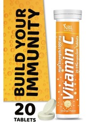 NBL Natural Vitamin C 1000mg, Orange Flavor, Immune System Booster, Powerful Antioxidant, 20 Effervescent Tablets