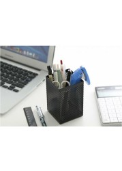 ALISSA Square Metal Pen Stand Desktop Organizer (Black)