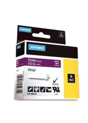 Dymo 12mm vinyl tape white on purple