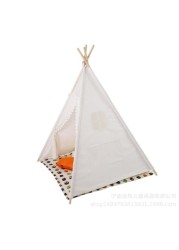 Canvas Teepee Cotton Portable Foldable Kids Play Tent Indoor Outdoor Play Tent With Window (White)