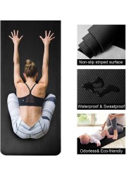 Yoga Mat - Non Slip Yoga Mat with Yoga Mat Strap Included - 10mm Thick Exercise Mat Black