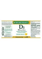 Nature's Bounty Vitamin D3 1000 IU Dietary Supplement 100 Softgels