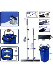 مجموعة ممسحة مسطحة من أيوانتو ومجموعات دلاء ممسحة تنظيف الأرضيات وسادات ممسحة من الألياف الدقيقة ذاتي الغسيل وتنظيف الأرضيات الجافة مع ممسحة بمقبض طويل من الفولاذ المقاوم للصدأ