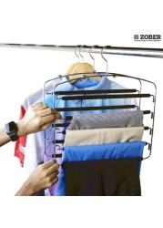 ZOBER 5 Layer Pants Hanger Stainless Steel Slack Hangers with Foam Coated Swing Arms Hang scarfs, pants, trousers, jeans etc. (2)