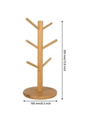 LINGWEI Wooden Mug Holder Tree Removable Bamboo Mug Stand Tea Cup Organizer Hanger Mug Rack for Storage 6 Coffee Cup Coffee Bar Accessories for Home Kitchen