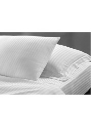 Hotel Linen Klub Single Bed Sheet 2pcs Set , 100% Cotton 250Tc Sateen 1cm Stripe , Size: 160x220cm + 1pc Pillowcase 50x75cm ,White