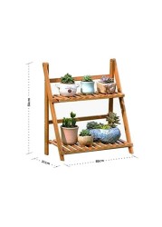 ALISSA-DoubleTier Bamboo Storage Balcony Fleshy Floor Rack Folding Flower Pot Stand.