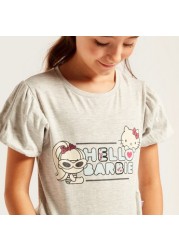 Sanrio Graphic Print Top with Round Neck and Short Sleeves