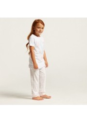 Juniors Printed T-shirt and Striped Pyjama Set