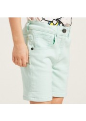 Juniors Solid Shorts with Pockets and Button Closure