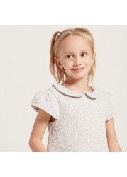 Juniors Jacquard Textured Blouse with Peter Pan Collar