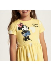 Disney Minnie Mouse Print Dress with Round Neck and Short Sleeves