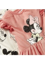 Minnie Mouse Print Sleeveless Dress with Ruffles - Set of 2