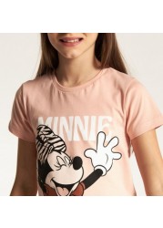 Disney Minnie Mouse Print Crew Neck T-shirt with Short Sleeves