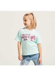 Barbie Embellished Print T-shirt with Short Sleeves