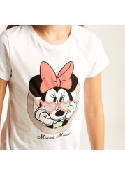 Disney Minnie Mouse Print Round Neck T-shirt with Short Sleeves