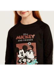 Disney Mickey and Minnie Print Round Neck T-shirt Dress with Long Sleeves