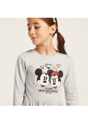 Disney Mickey and Minnie UAE National Day Print Dress with Long Sleeves