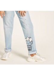 Sanrio Hello Kitty Print Denim Jeans with Button Closure