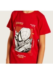 Spiderman Print T-shirt with Crew Neck and Short Sleeves