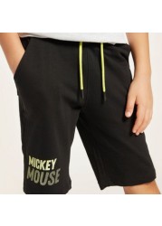 Disney Mickey Mouse Print Shorts with Drawstring and Pockets