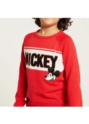 Mickey Mouse Embroidered Sweatshirt with Round Neck and Long Sleeves