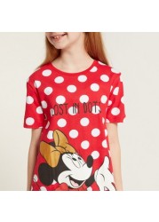 Disney Minnie Mouse Print Night Dress with Short Sleeves