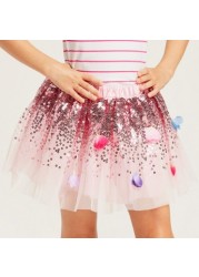 Charmz Sequin Embellished Tutu Skirt with Floral Appliques