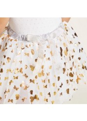 Charmz Foil Print Tutu Skirt with Elasticated Waistband and Bow Detail