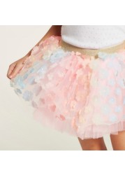 Charmz Floral Applique Tutu Skirt with Elasticated Waistband