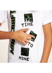 Minecraft Printed Round Neck T-shirt with Short Sleeves