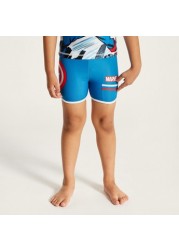 Captain America Print Rash Gaurd and Swim Shorts Set