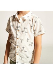 Juniors Tropical Print Shirt with Short Sleeves and Button Closure