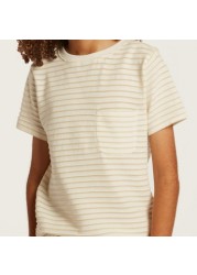 Striped Crew Neck T-shirt with Short Sleeves and Chest Pocket