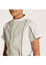 Juniors Textured Shirt with Mandarin Collar and Short Sleeves