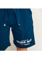 Spiderman Print Mid-Rise Shorts with Drawstring Closure and Pockets