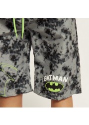 Batman Print Swim Shorts with Drawstring Closure