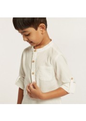 Solid Shirt with Long Sleeves and Pocket Detail