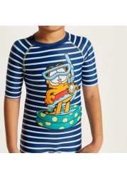 Garfield Print Swimsuit with Round Neck and Short Sleeves