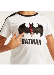 Batman Print with Sequin Detail T-shirt and Short Sleeves