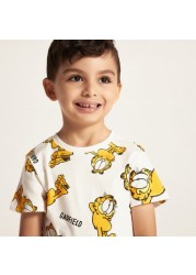 All Over Garfield Print Crew Neck T-shirt with Short Sleeves