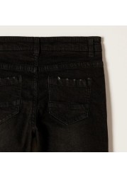 Juniors Solid Jeans with Pockets and Button Closure