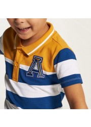 Juniors Striped Polo T-shirt with Short Sleeves and Button Closure