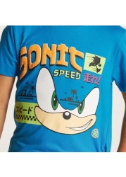 SEGA Sonic The Hedgehog Print Round Neck T-shirt with Short Sleeves