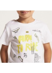 Juniors Printed Crew Neck T-shirt with Short Sleeves