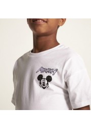 Disney Mickey Mouse Print T-shirt with Crew Neck and Short Sleeves