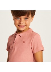 Juniors Solid Polo T-shirt with Short Sleeves and Button Closure